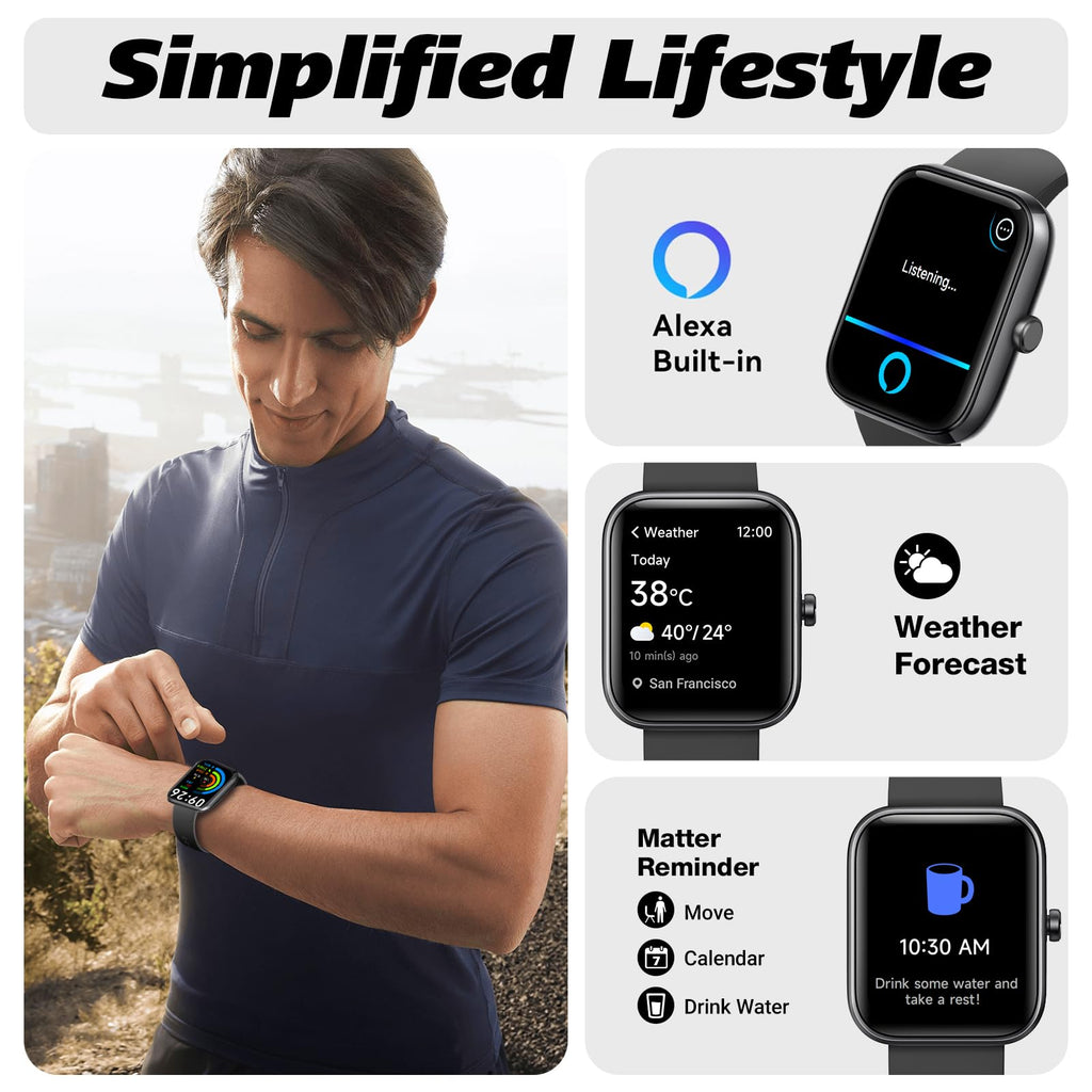 Smart Watch for Men Women with Bluetooth Call, Alexa Built-in, Heart Rate & Sleep Monitor, 1.83" DIY Dial Fitness Watch with 100+ Sport Modes, IP68 Waterproof, Compatible with Android iOS
