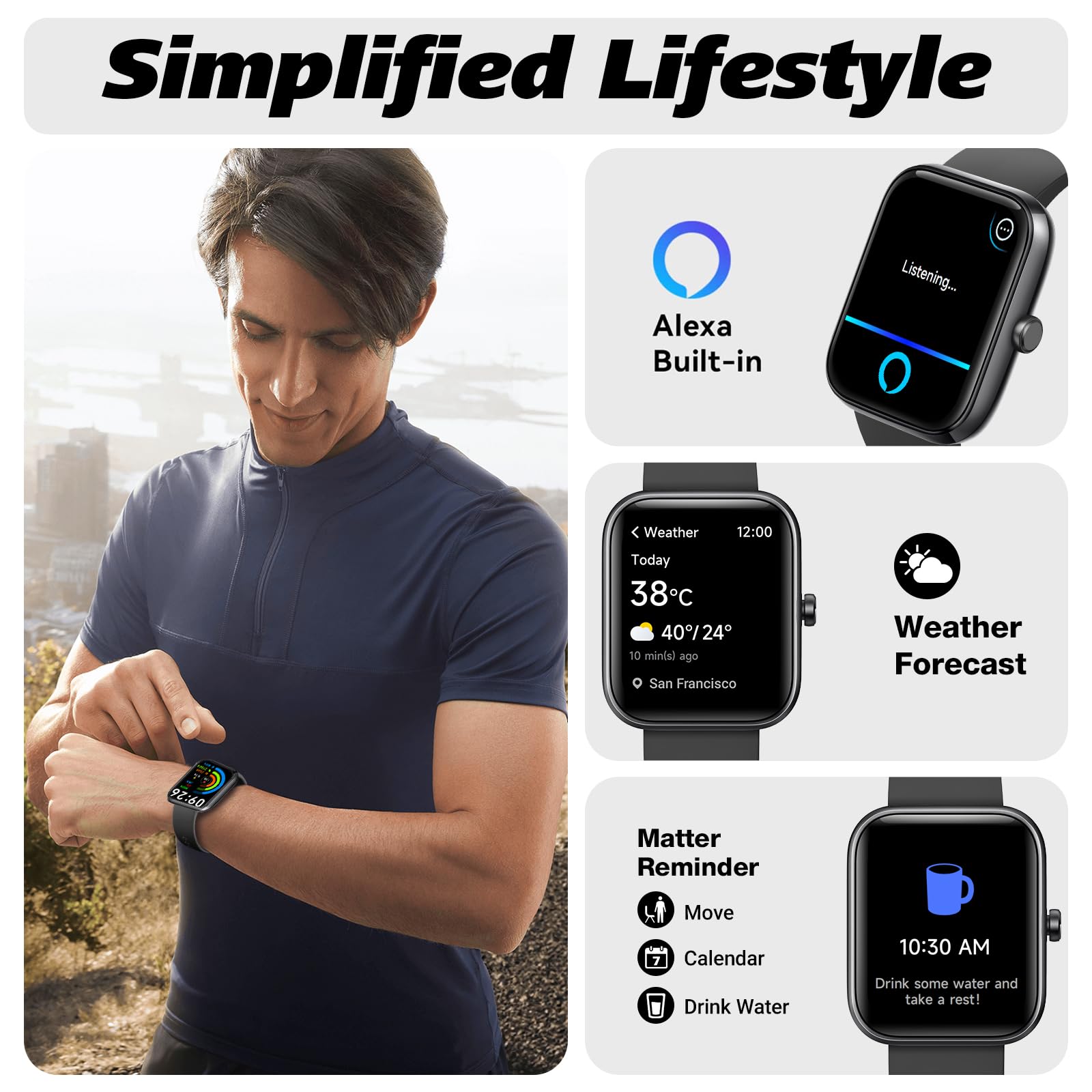 Smart Watch for Men Women with Bluetooth Call, Alexa Built-in, Heart Rate & Sleep Monitor, 1.83" DIY Dial Fitness Watch with 100+ Sport Modes, IP68 Waterproof, Compatible with Android iOS