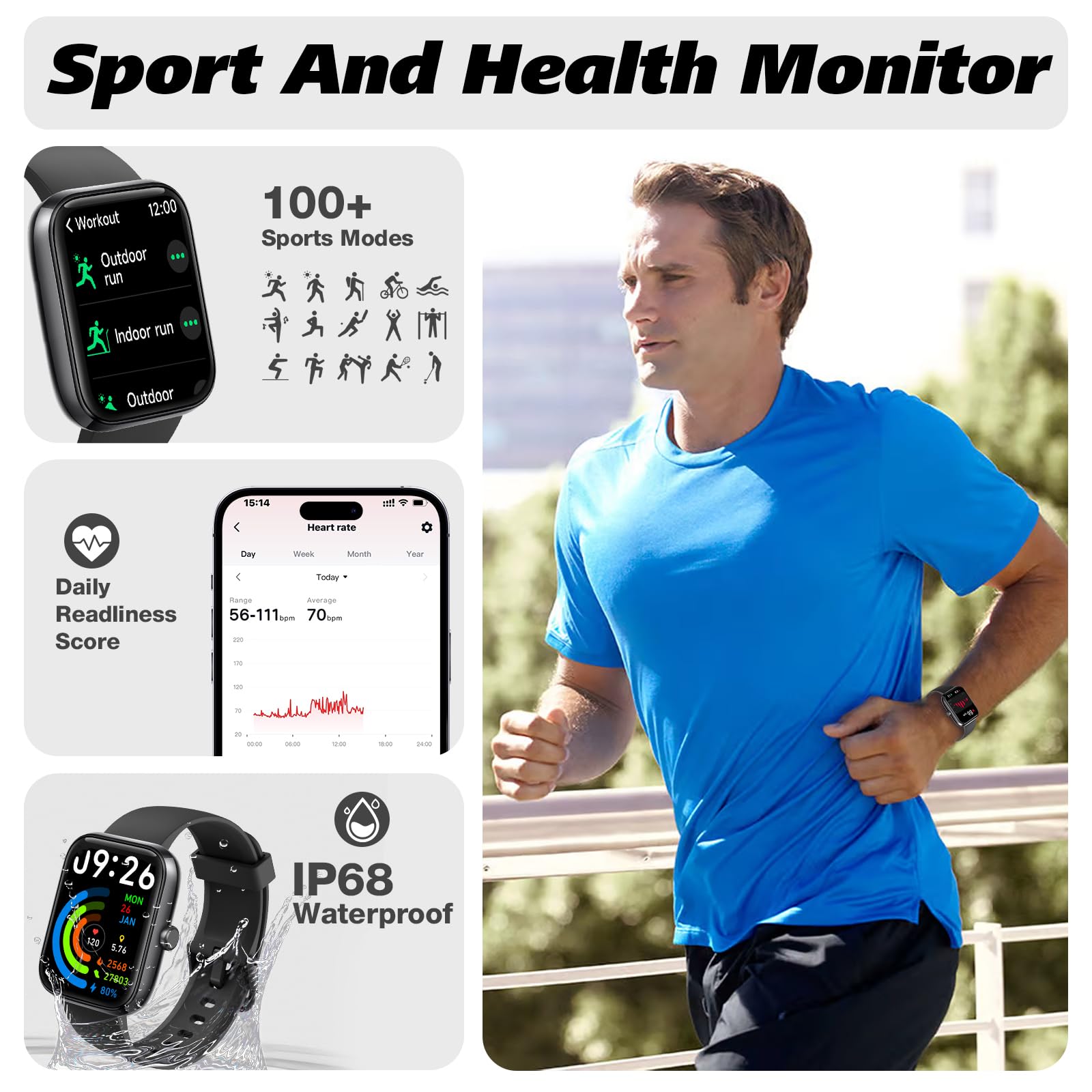 Smart Watch for Men Women with Bluetooth Call, Alexa Built-in, Heart Rate & Sleep Monitor, 1.83" DIY Dial Fitness Watch with 100+ Sport Modes, IP68 Waterproof, Compatible with Android iOS