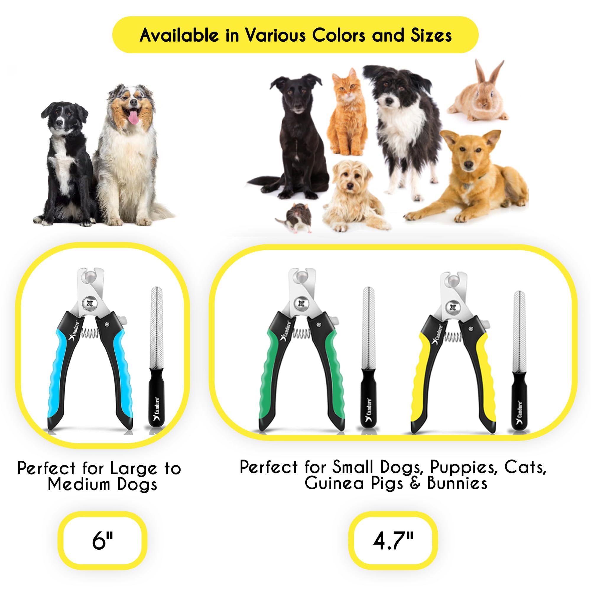 Candure Dog Nail Clippers and Trimmer with Safety Guard to Avoid Over-Cutting Toe Nails- Professional Grooming Razor Edge Blades Pet Nail Clipper with Free Nail File for Small Medium Large Breeds