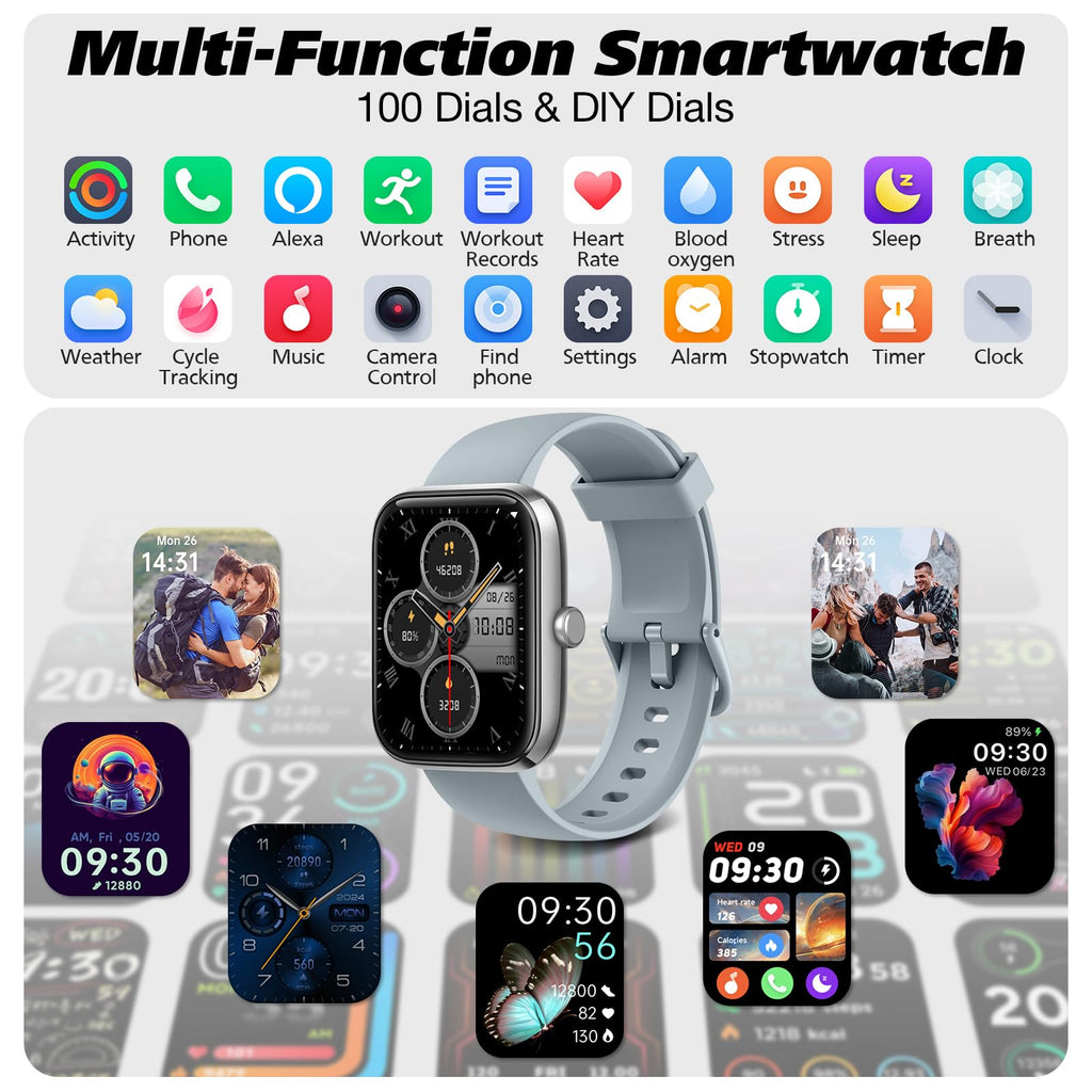 Smart Watch for Men Women with Bluetooth Call, Alexa Built-in, Heart Rate & Sleep Monitor, 1.83" DIY Dial Fitness Watch with 100+ Sport Modes, IP68 Waterproof, Compatible with Android iOS