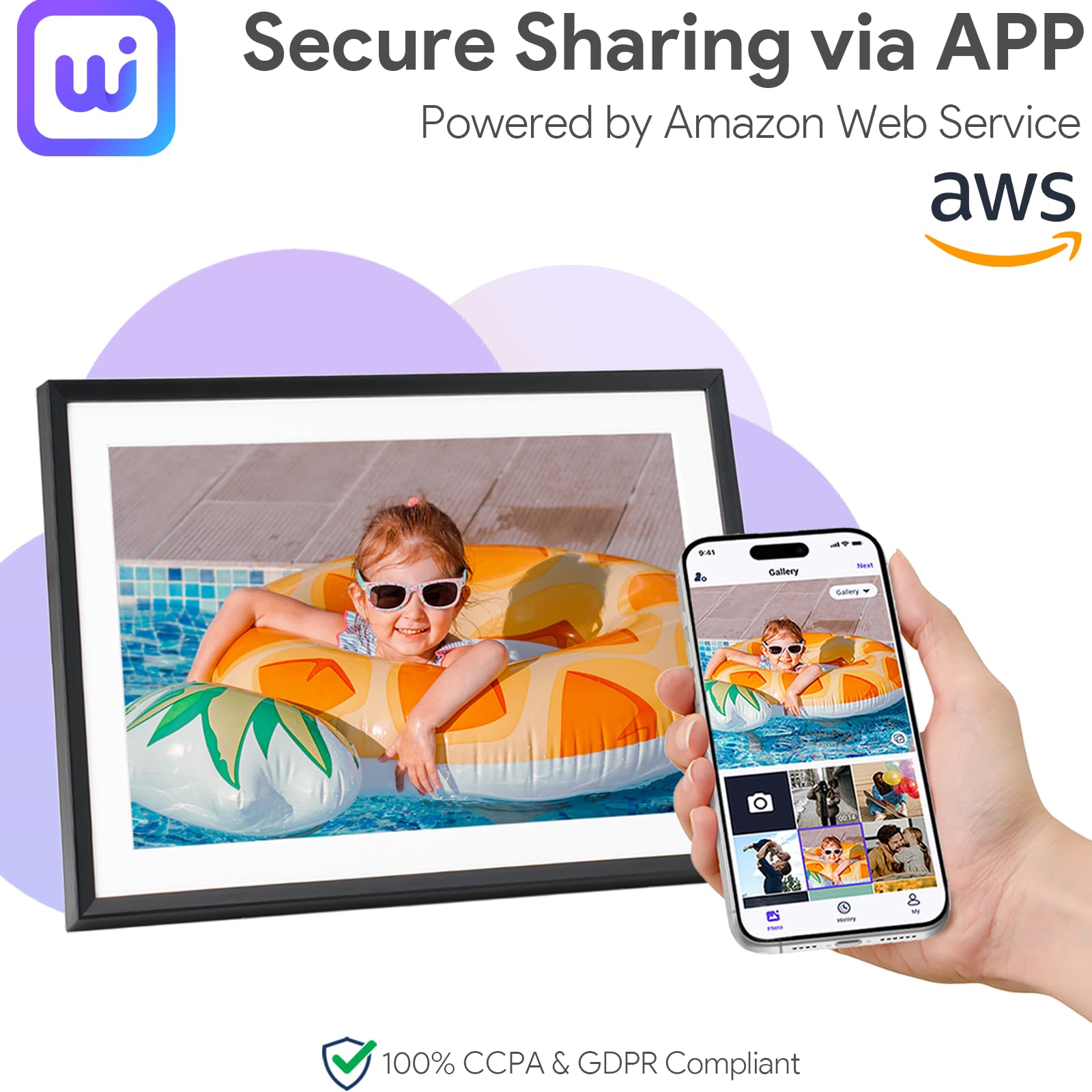 10.1'' Digital Picture Frame with 32GB Storage, WiFi Digital Photo Frame with 1280x800 IPS Touch Screen, Share Photos/Videos and Send Best Wishes via Free App