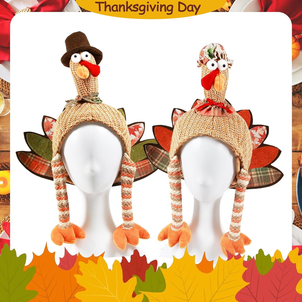 Ogrmar 2 Pcs Plush Turkey Hat, Funny Turkey Headwear for Thanksgiving Night Event, Dress-up Party, Thanksgiving Decor