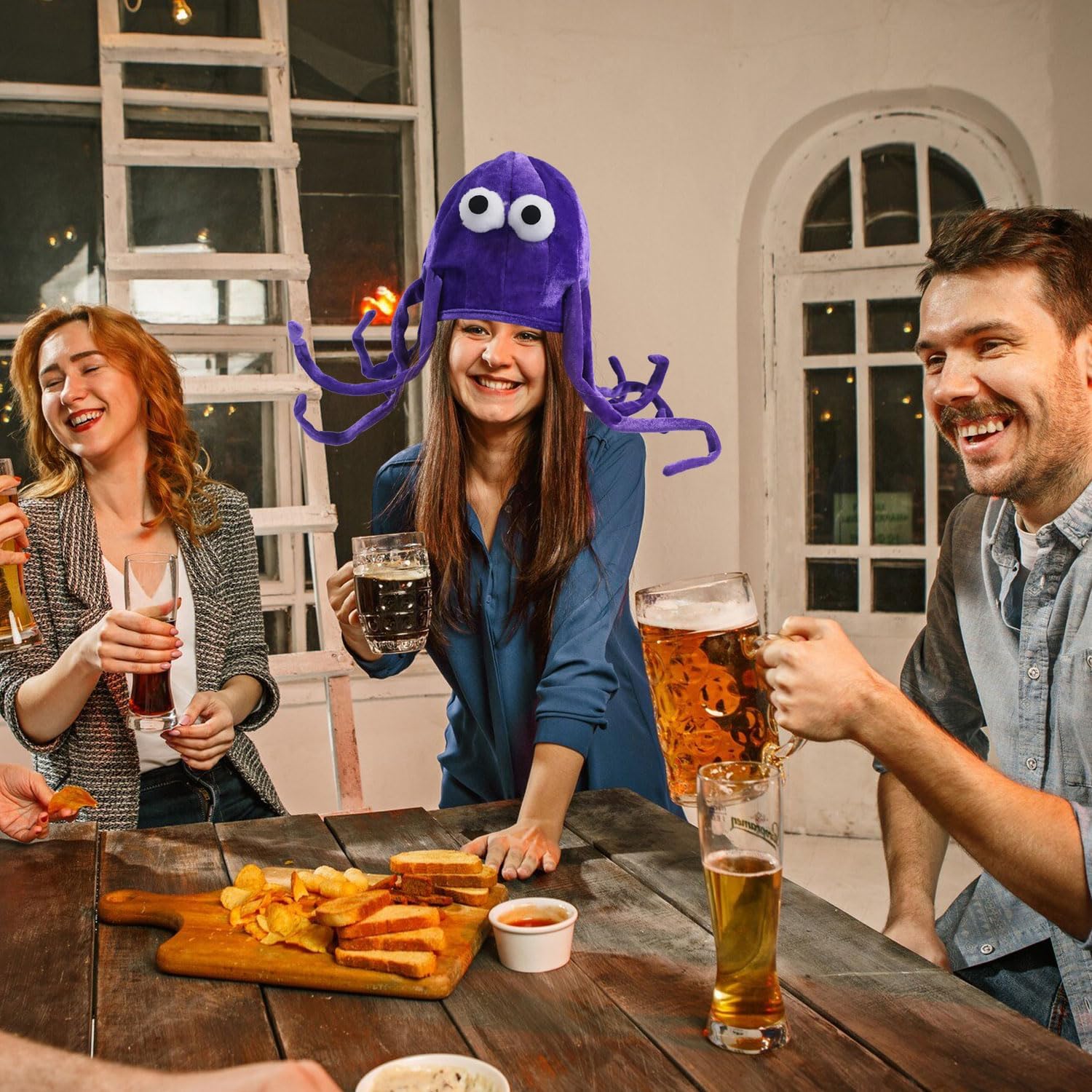 Purple Octopus Hat with Bendable Arms - Playful Costume Accessory Cap for Halloween, Cosplay & Festive Parties