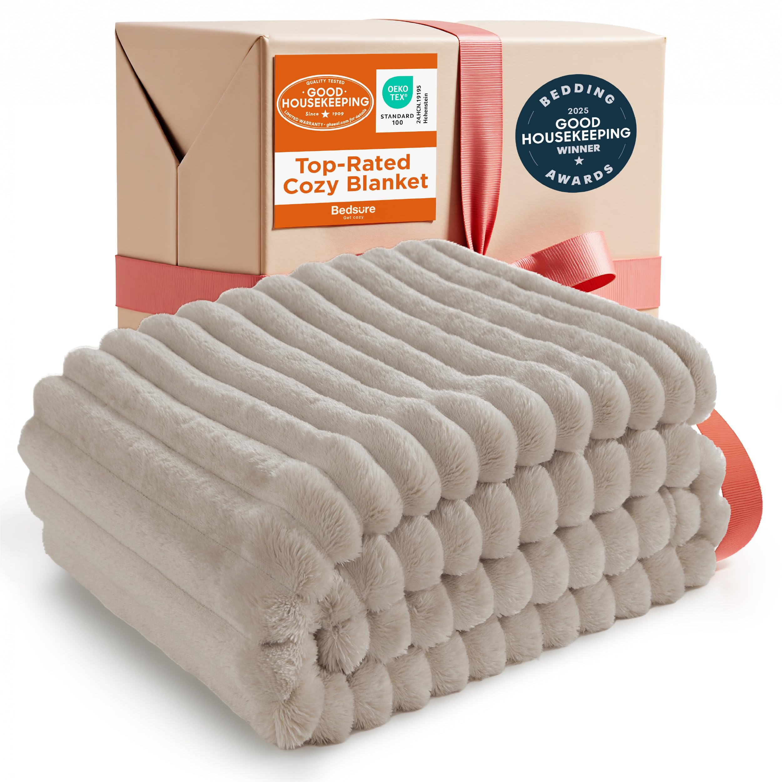 Bedsure Throw Blanket Living Room Home Decor- Gift for Mom Women Men, Soft Fluffy Fleece Cozy Fuzzy Plush Warm White Couch Bed Winter Blanket, Bedroom Christmas Decor Gifts for Him Her, 50x60