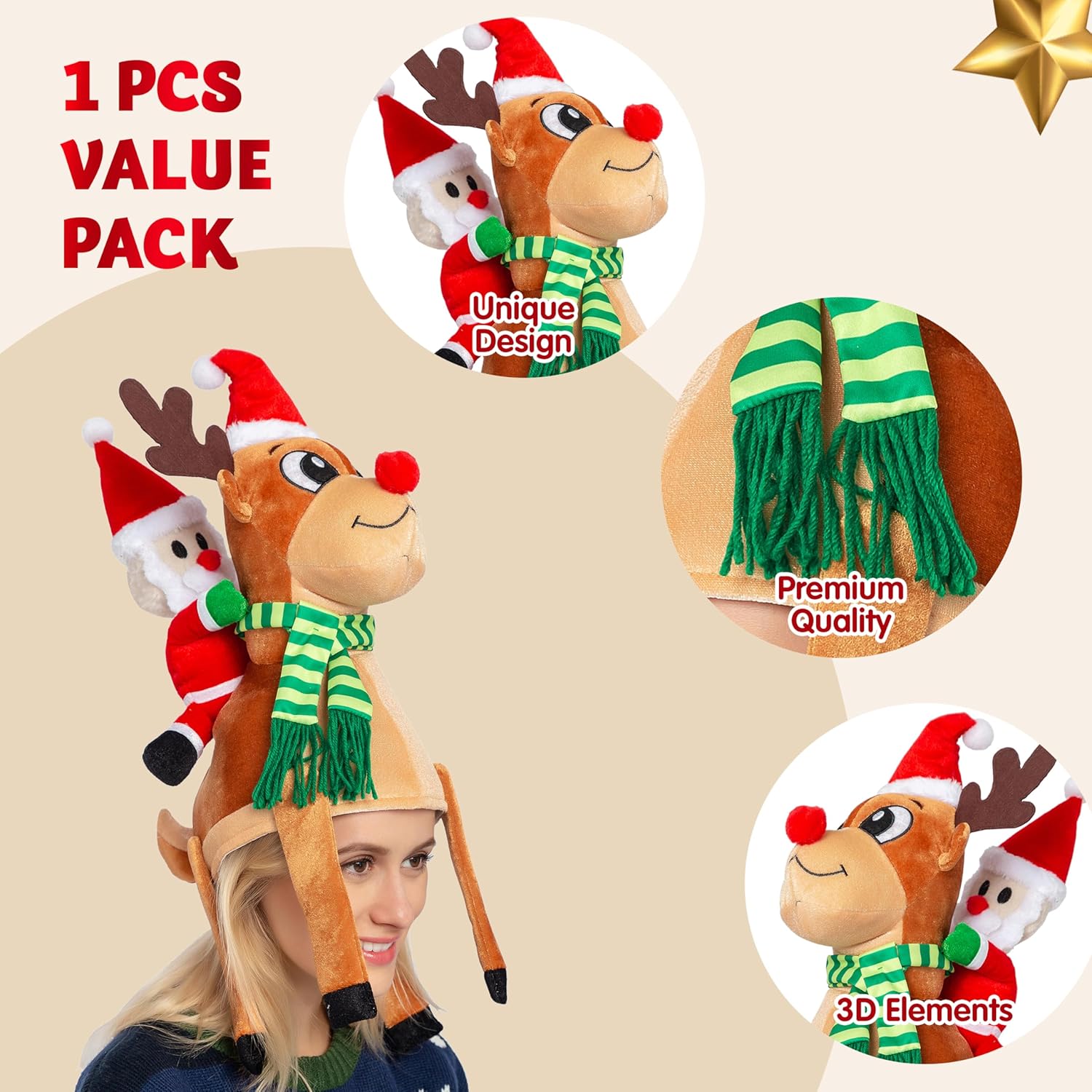 JOYIN Christmas Reindeer Hat Santa Riding a Reindeer forChristmas Party Dress Up Celebrations, Costume Accessories Brown