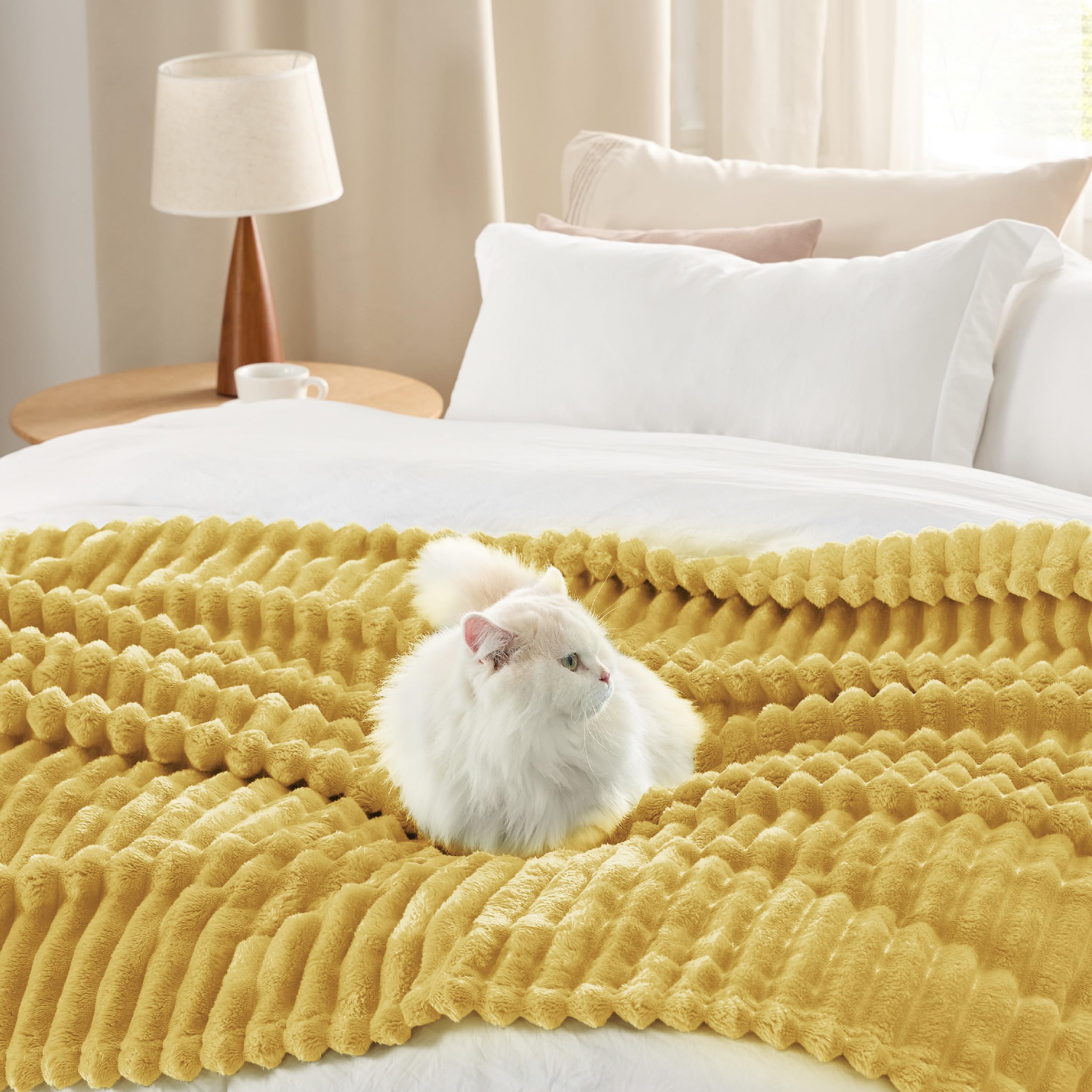 Bedsure Throw Blanket Living Room Home Decor- Gift for Mom Women Men, Soft Fluffy Fleece Cozy Fuzzy Plush Warm White Couch Bed Winter Blanket, Bedroom Christmas Decor Gifts for Him Her, 50x60