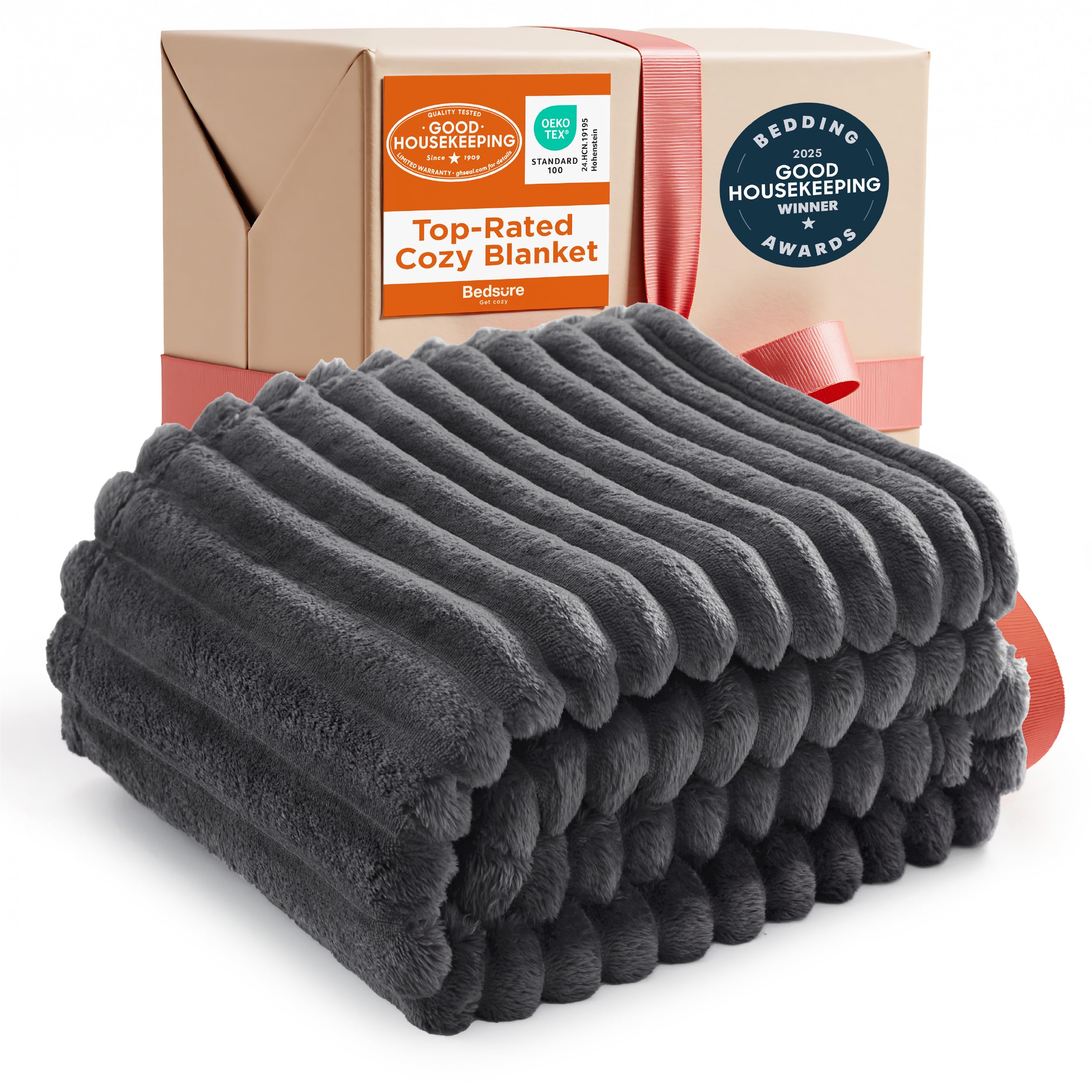 Bedsure Throw Blanket Living Room Home Decor- Gift for Mom Women Men, Soft Fluffy Fleece Cozy Fuzzy Plush Warm White Couch Bed Winter Blanket, Bedroom Christmas Decor Gifts for Him Her, 50x60