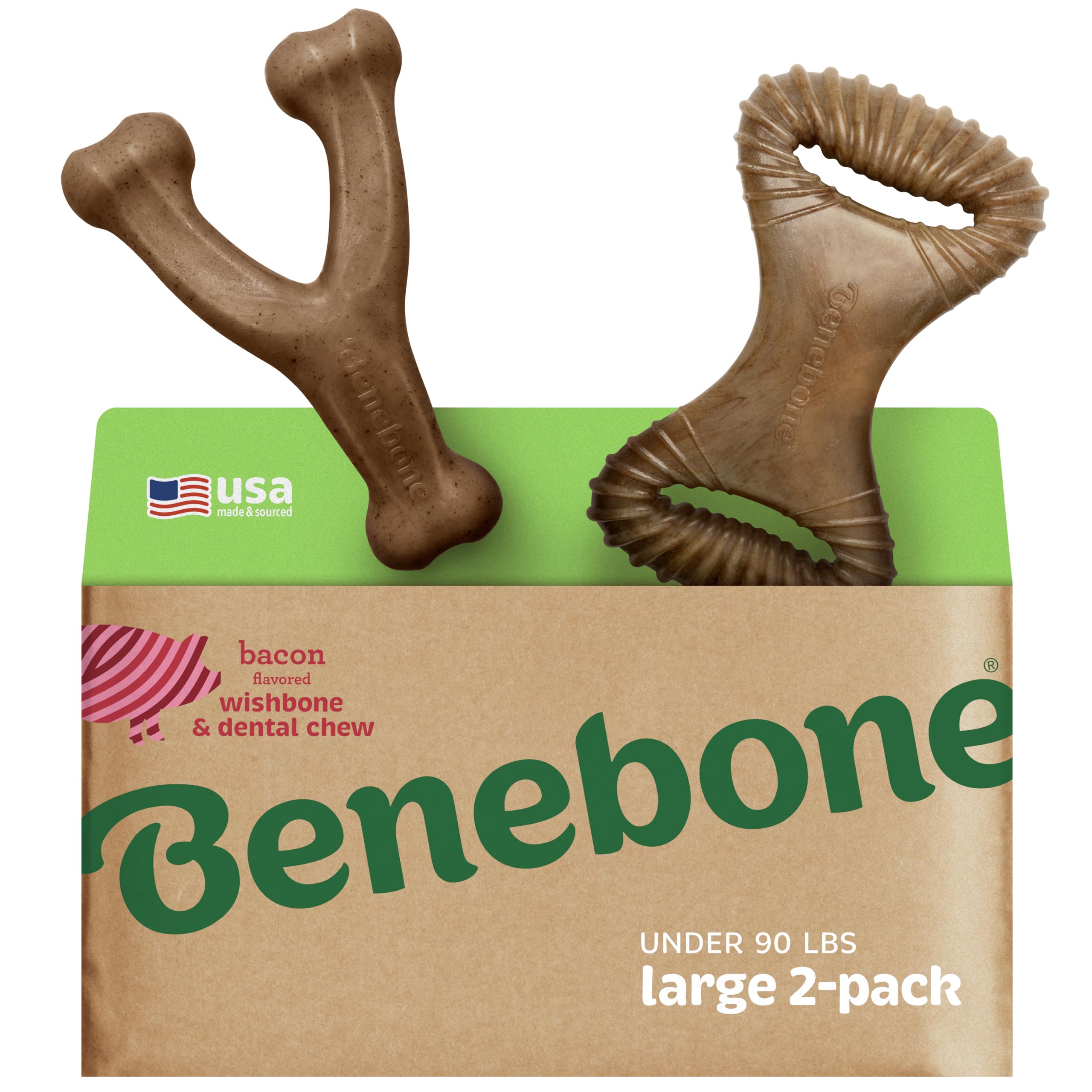 Benebone Large 4-Pack Dog Chew Toys for Aggressive Chewers, Made in USA, 90lbs and Under
