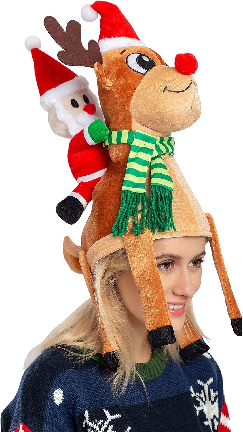 JOYIN Christmas Reindeer Hat Santa Riding a Reindeer forChristmas Party Dress Up Celebrations, Costume Accessories Brown