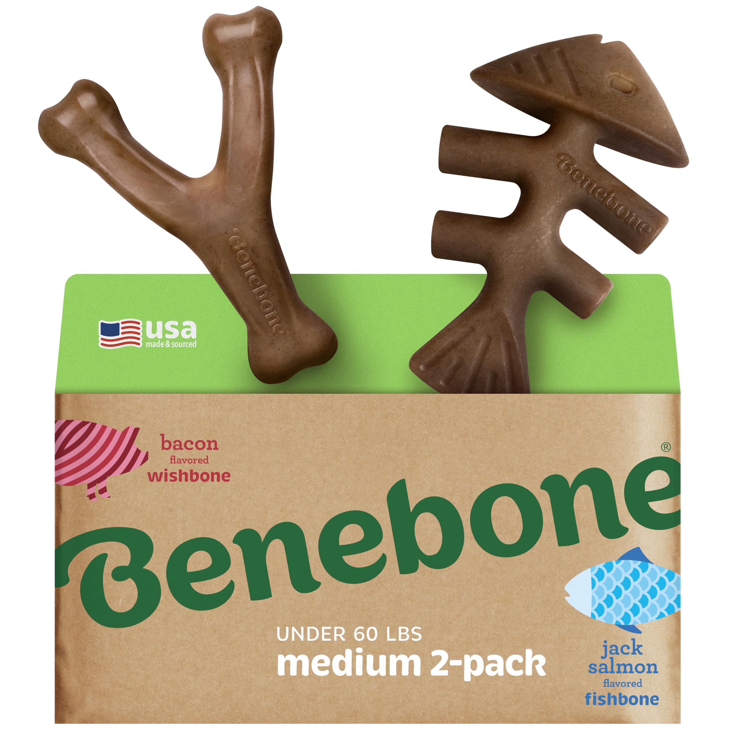 Benebone Large 4-Pack Dog Chew Toys for Aggressive Chewers, Made in USA, 90lbs and Under