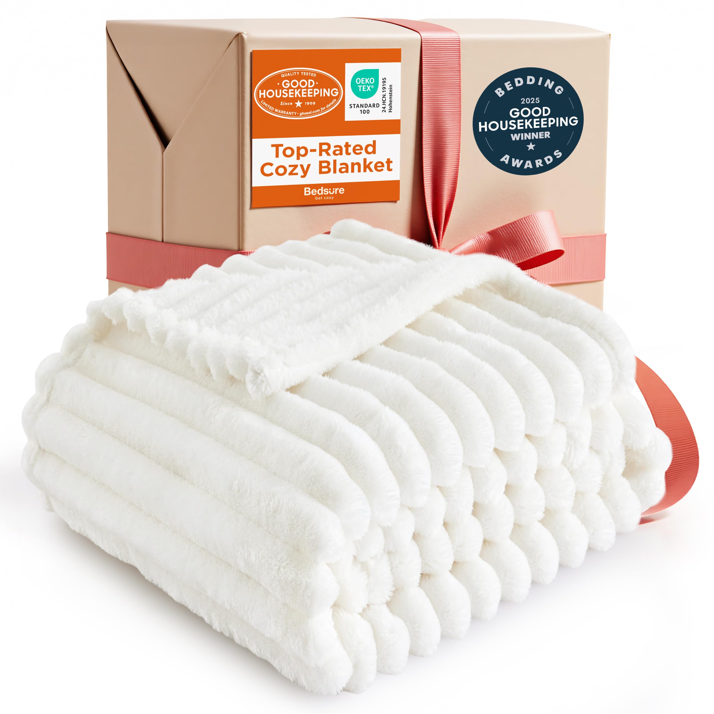 Bedsure Throw Blanket Living Room Home Decor- Gift for Mom Women Men, Soft Fluffy Fleece Cozy Fuzzy Plush Warm White Couch Bed Winter Blanket, Bedroom Christmas Decor Gifts for Him Her, 50x60