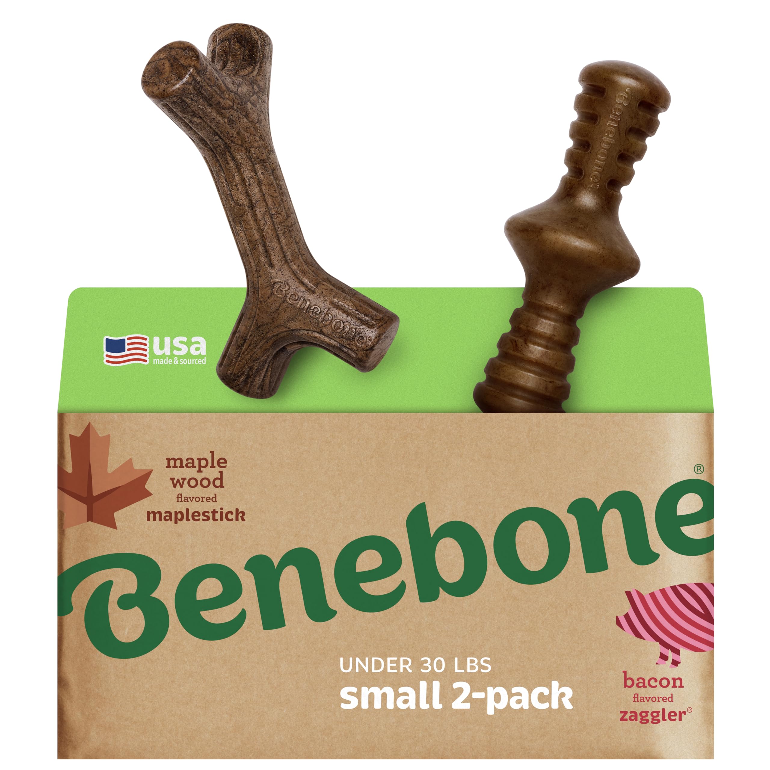 Benebone Large 4-Pack Dog Chew Toys for Aggressive Chewers, Made in USA, 90lbs and Under