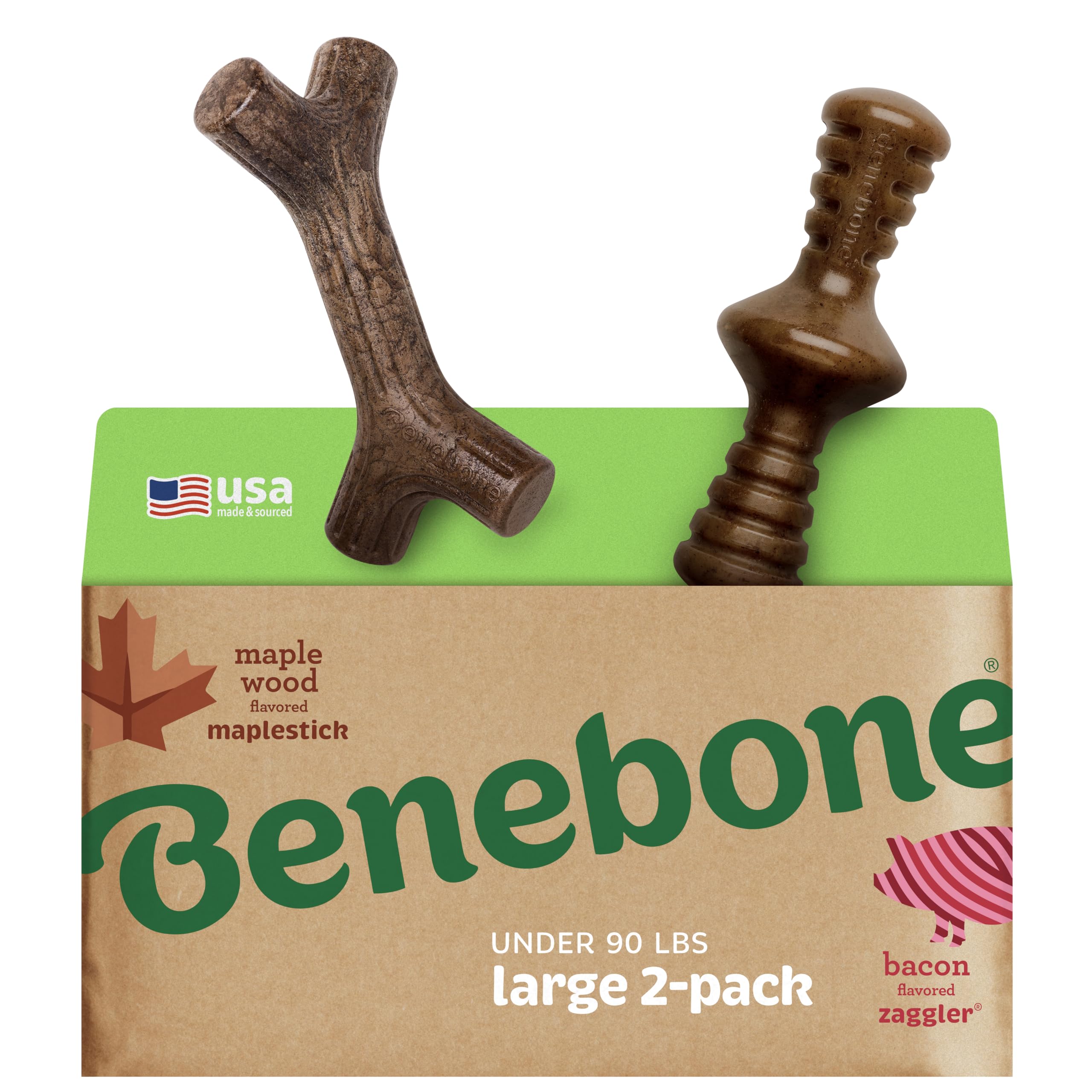 Benebone Large 4-Pack Dog Chew Toys for Aggressive Chewers, Made in USA, 90lbs and Under
