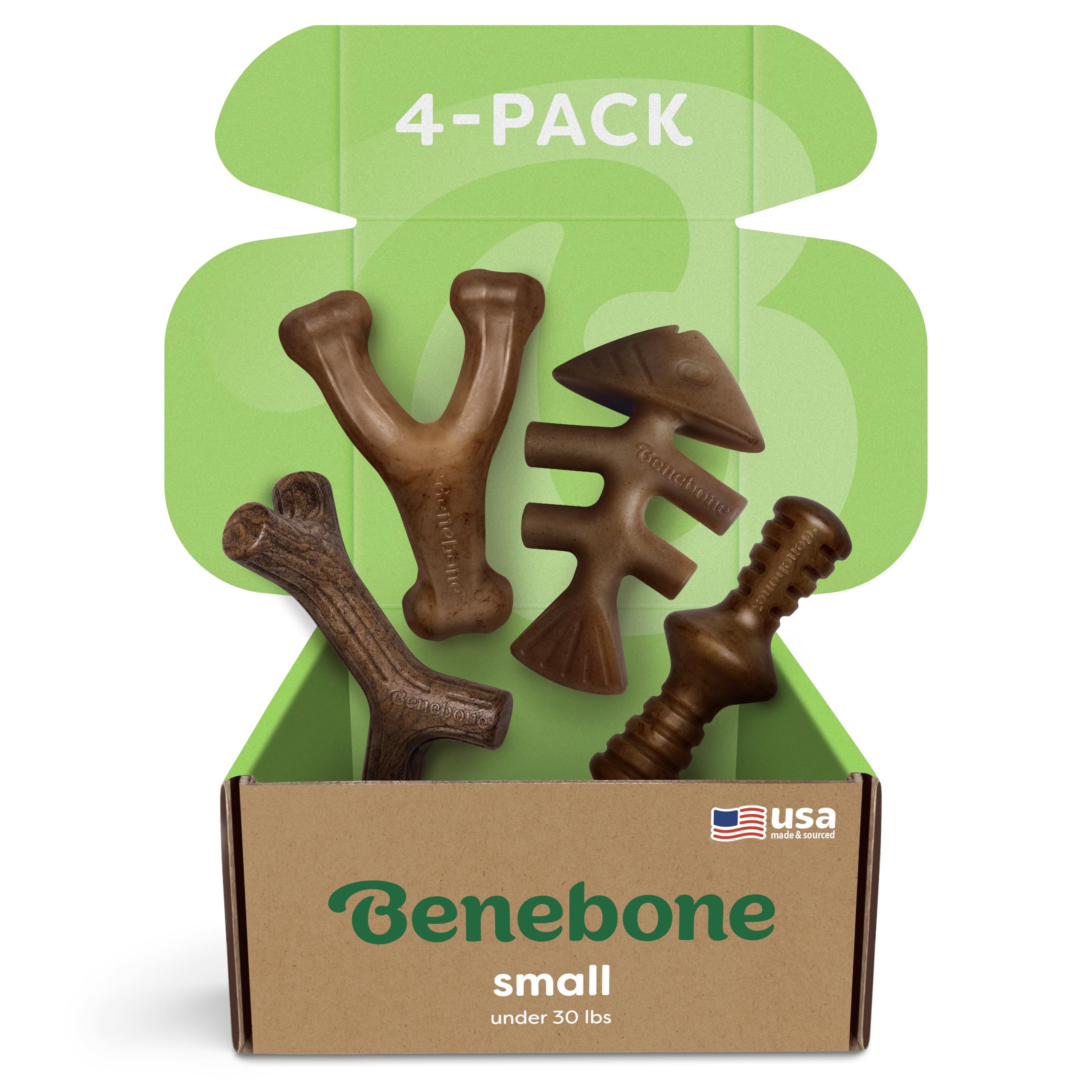 Benebone Large 4-Pack Dog Chew Toys for Aggressive Chewers, Made in USA, 90lbs and Under