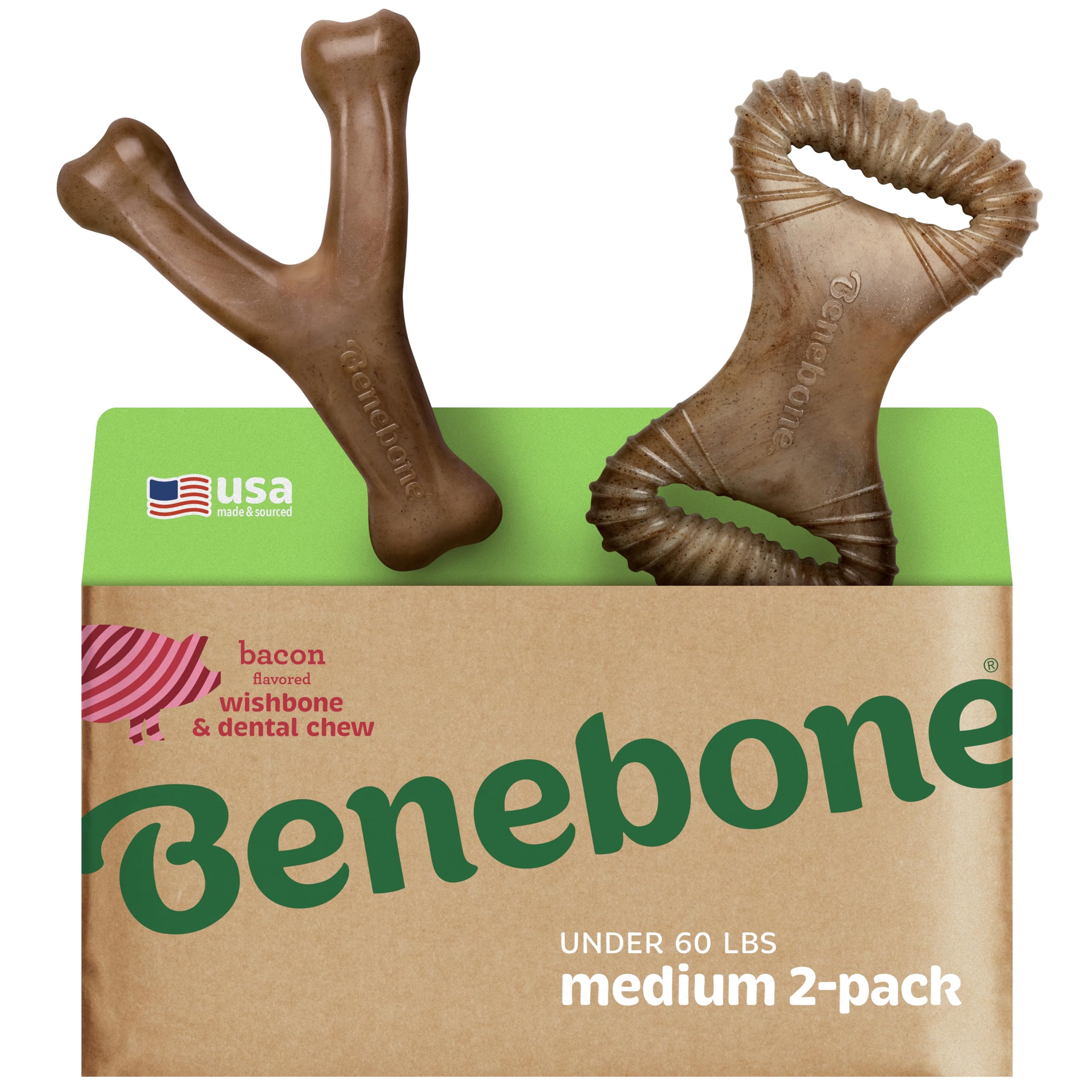 Benebone Large 4-Pack Dog Chew Toys for Aggressive Chewers, Made in USA, 90lbs and Under