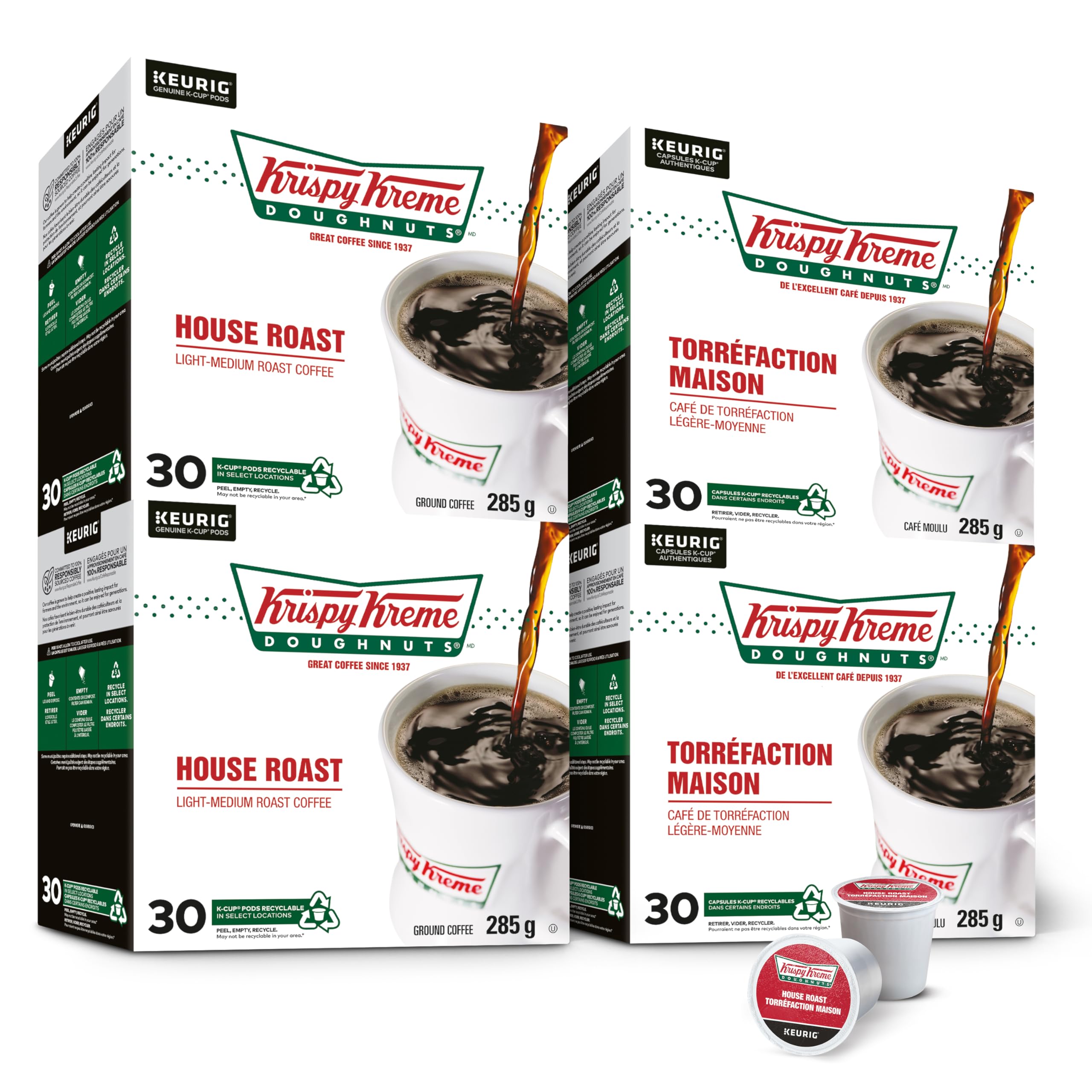 Krispy Kreme Doughnuts Smooth House Roast Single Serve Keurig Certified K-Cup pods for Keurig brewers, 30 Count (Pack of 1)