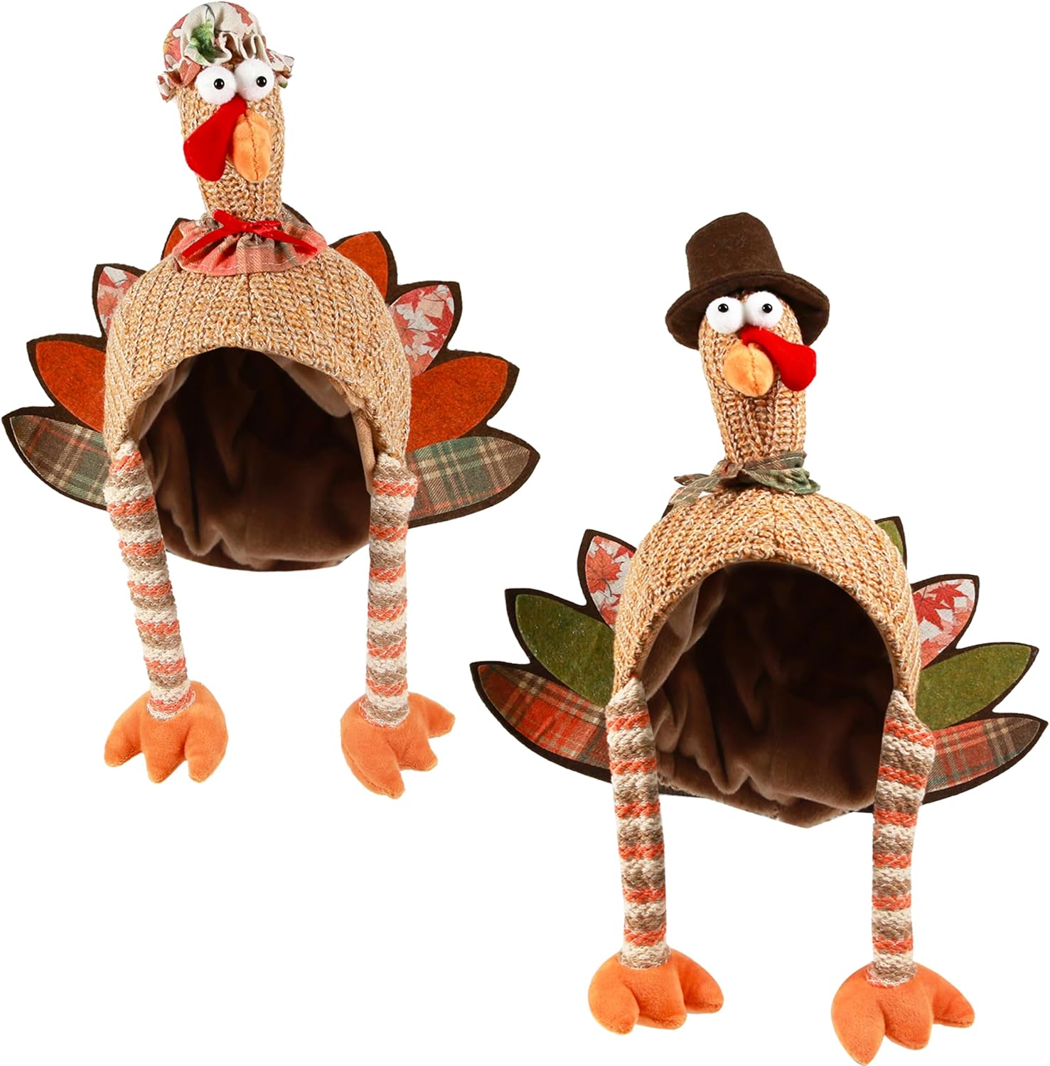 Ogrmar 2 Pcs Plush Turkey Hat, Funny Turkey Headwear for Thanksgiving Night Event, Dress-up Party, Thanksgiving Decor