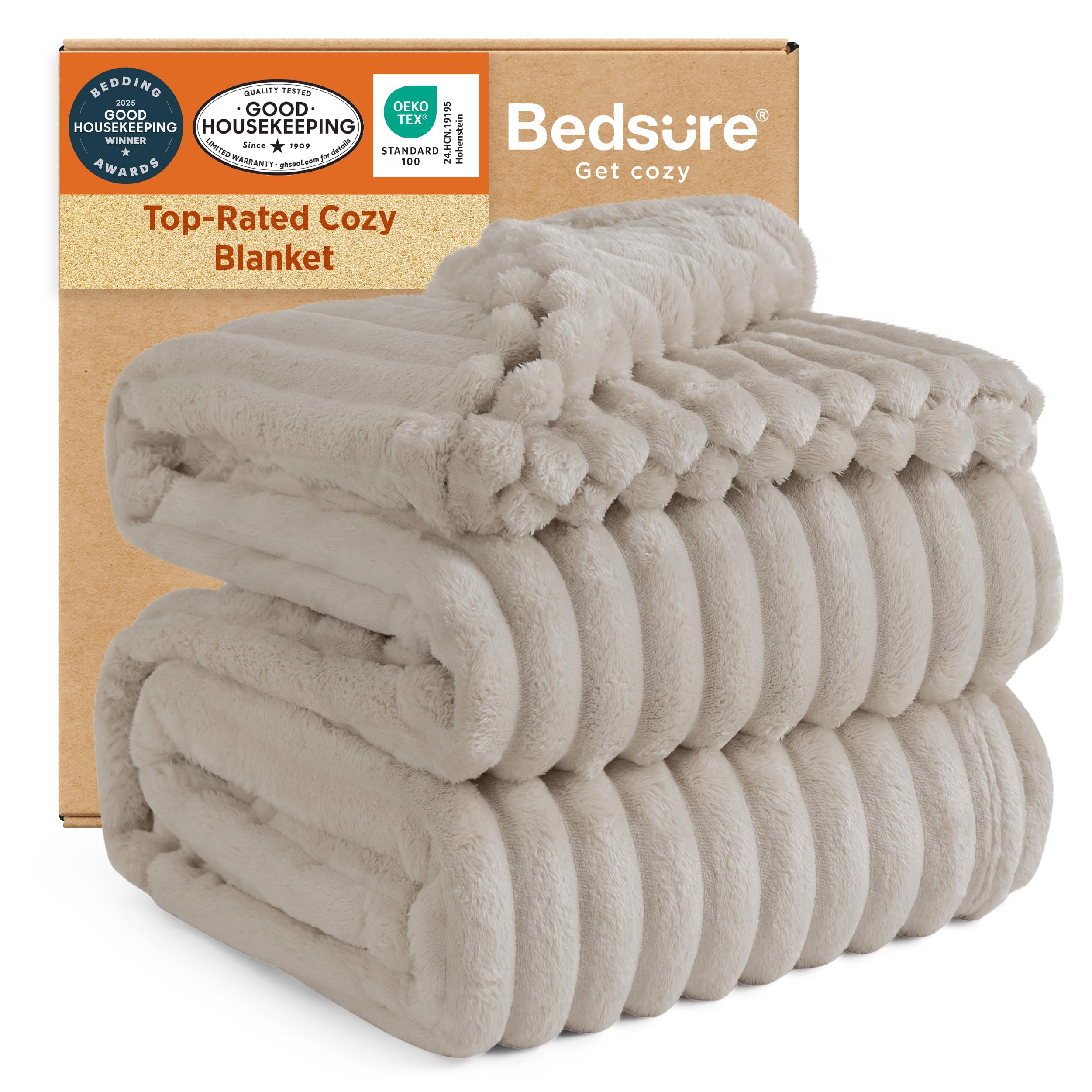 Bedsure Throw Blanket Living Room Home Decor- Gift for Mom Women Men, Soft Fluffy Fleece Cozy Fuzzy Plush Warm White Couch Bed Winter Blanket, Bedroom Christmas Decor Gifts for Him Her, 50x60