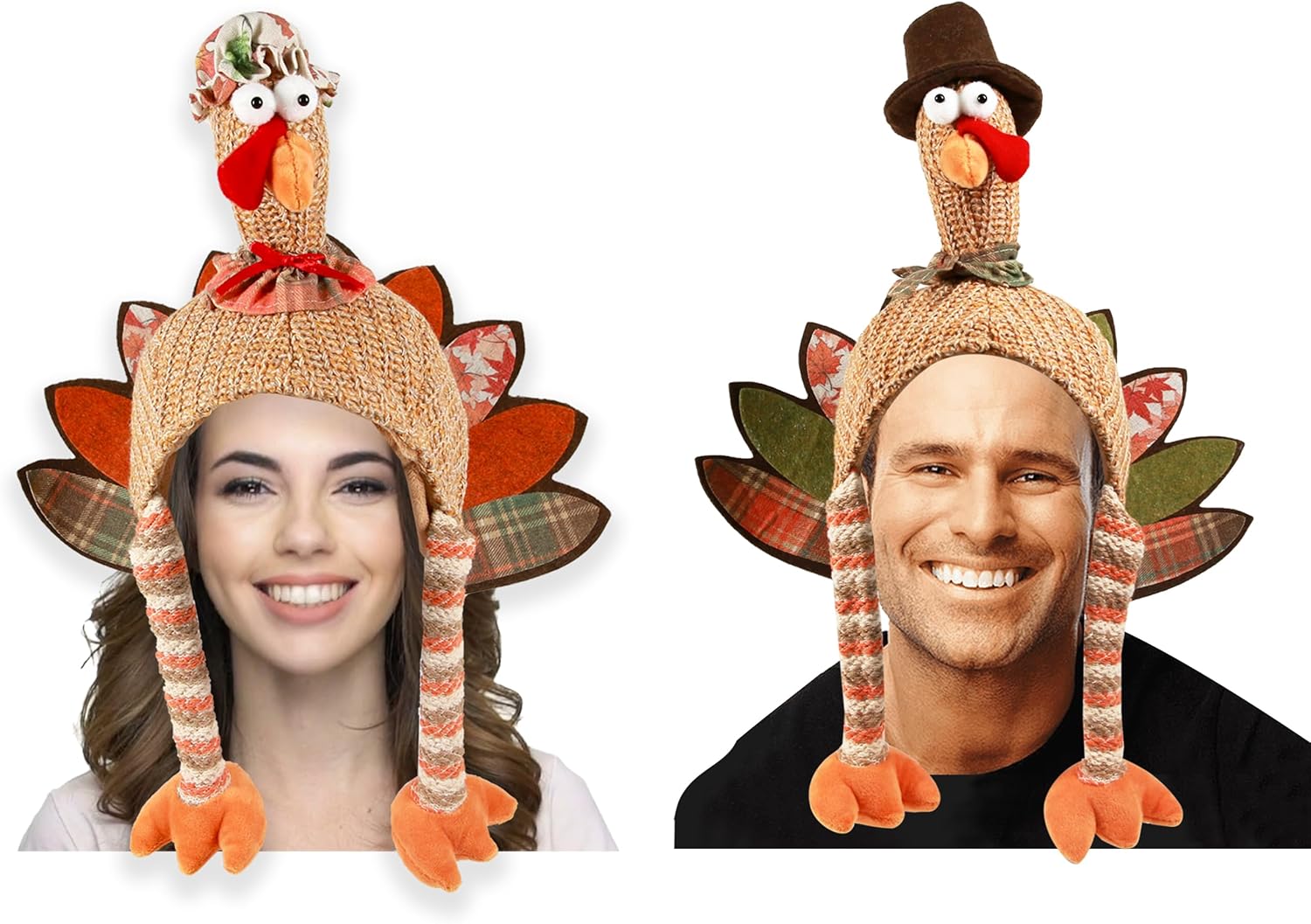 Ogrmar 2 Pcs Plush Turkey Hat, Funny Turkey Headwear for Thanksgiving Night Event, Dress-up Party, Thanksgiving Decor