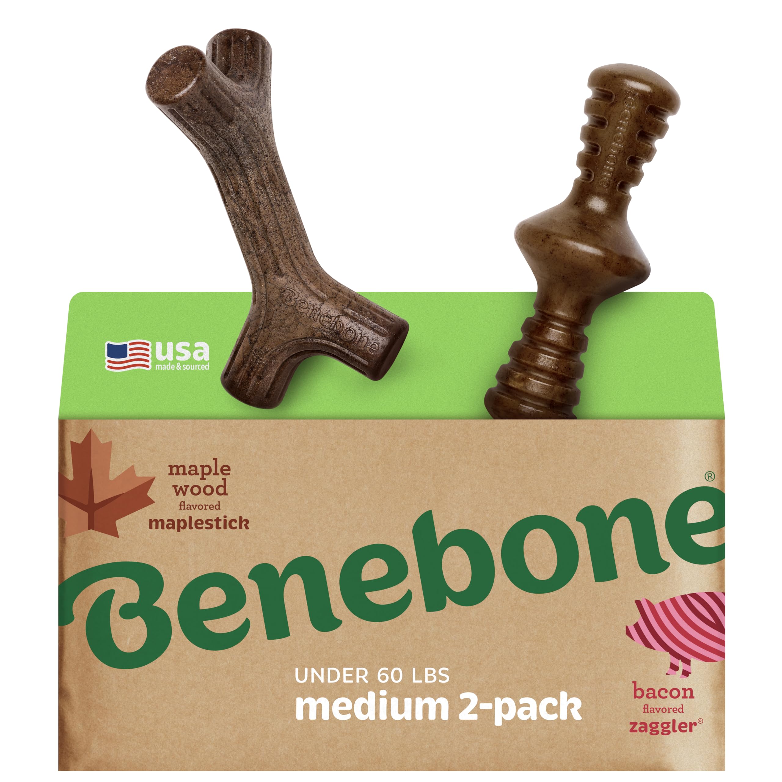 Benebone Large 4-Pack Dog Chew Toys for Aggressive Chewers, Made in USA, 90lbs and Under