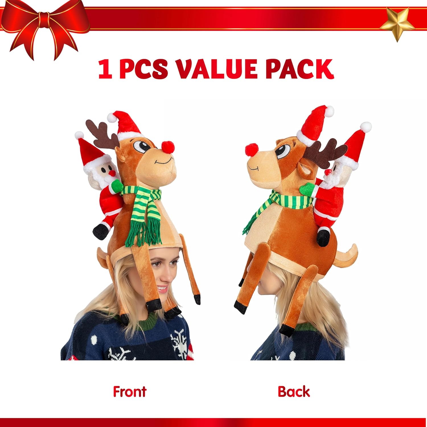 JOYIN Christmas Reindeer Hat Santa Riding a Reindeer forChristmas Party Dress Up Celebrations, Costume Accessories Brown