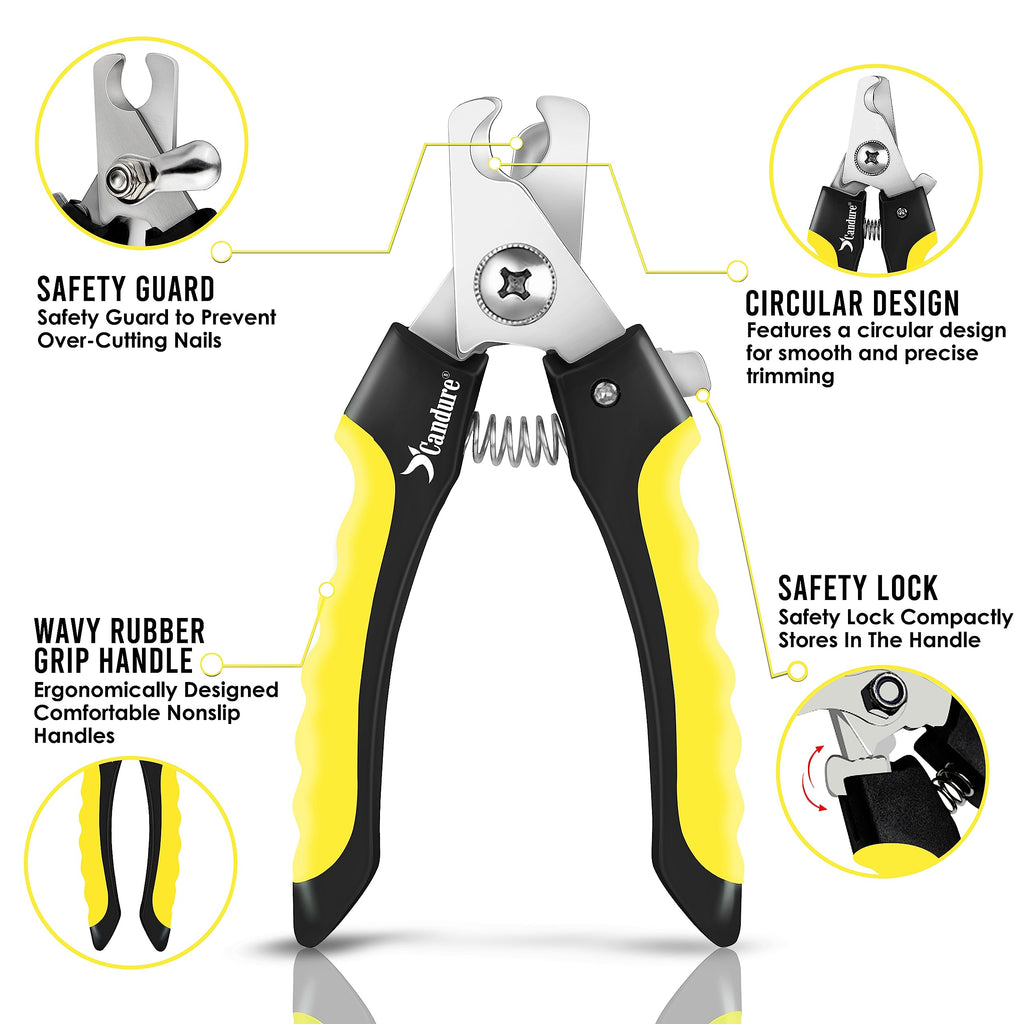 Candure Dog Nail Clippers and Trimmer with Safety Guard to Avoid Over-Cutting Toe Nails- Professional Grooming Razor Edge Blades Pet Nail Clipper with Free Nail File for Small Medium Large Breeds