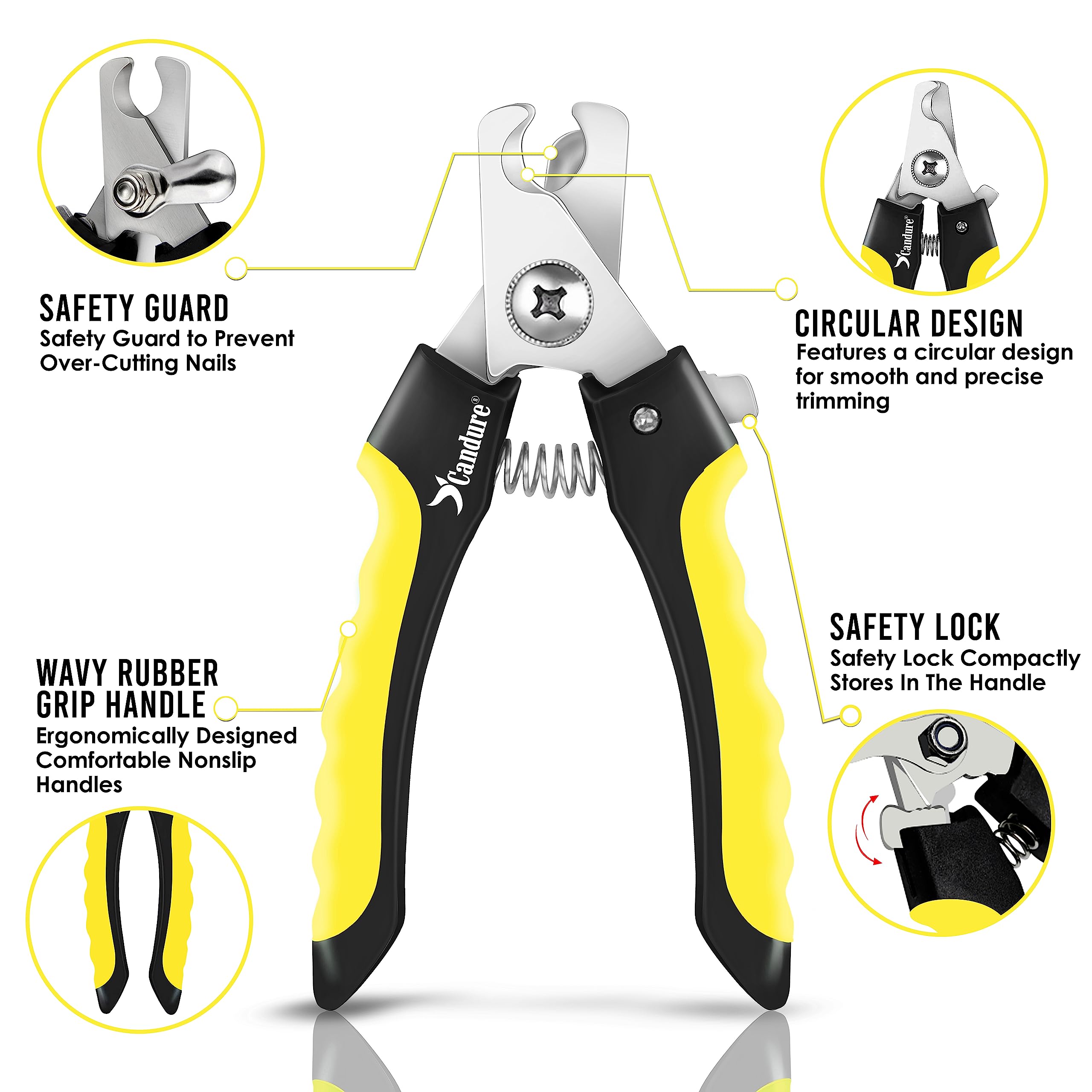 Candure Dog Nail Clippers and Trimmer with Safety Guard to Avoid Over-Cutting Toe Nails- Professional Grooming Razor Edge Blades Pet Nail Clipper with Free Nail File for Small Medium Large Breeds