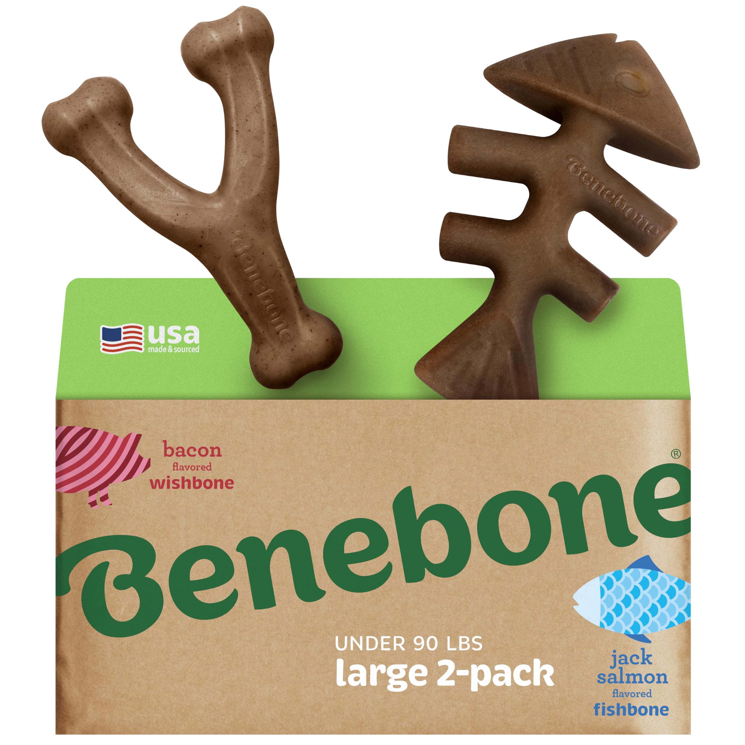 Benebone Large 4-Pack Dog Chew Toys for Aggressive Chewers, Made in USA, 90lbs and Under