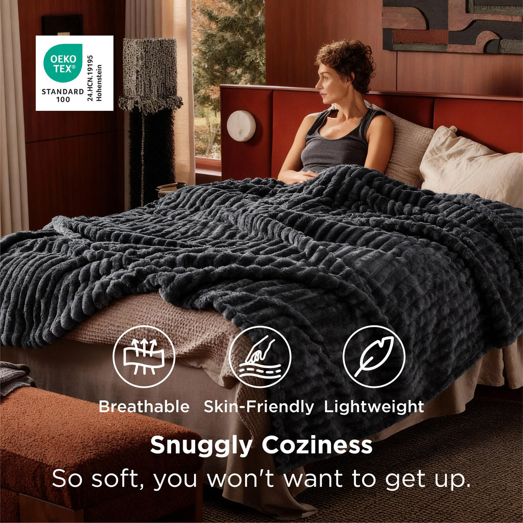 Bedsure Throw Blanket Living Room Home Decor- Gift for Mom Women Men, Soft Fluffy Fleece Cozy Fuzzy Plush Warm White Couch Bed Winter Blanket, Bedroom Christmas Decor Gifts for Him Her, 50x60