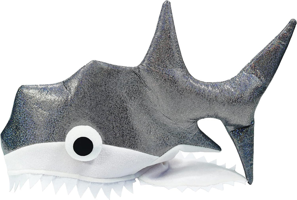 Chapeau requin argenté scintillant. Accessoire de déguisement requin. Chapeau requin festif et extravagant fait main avec yeux brodés en 3D. 