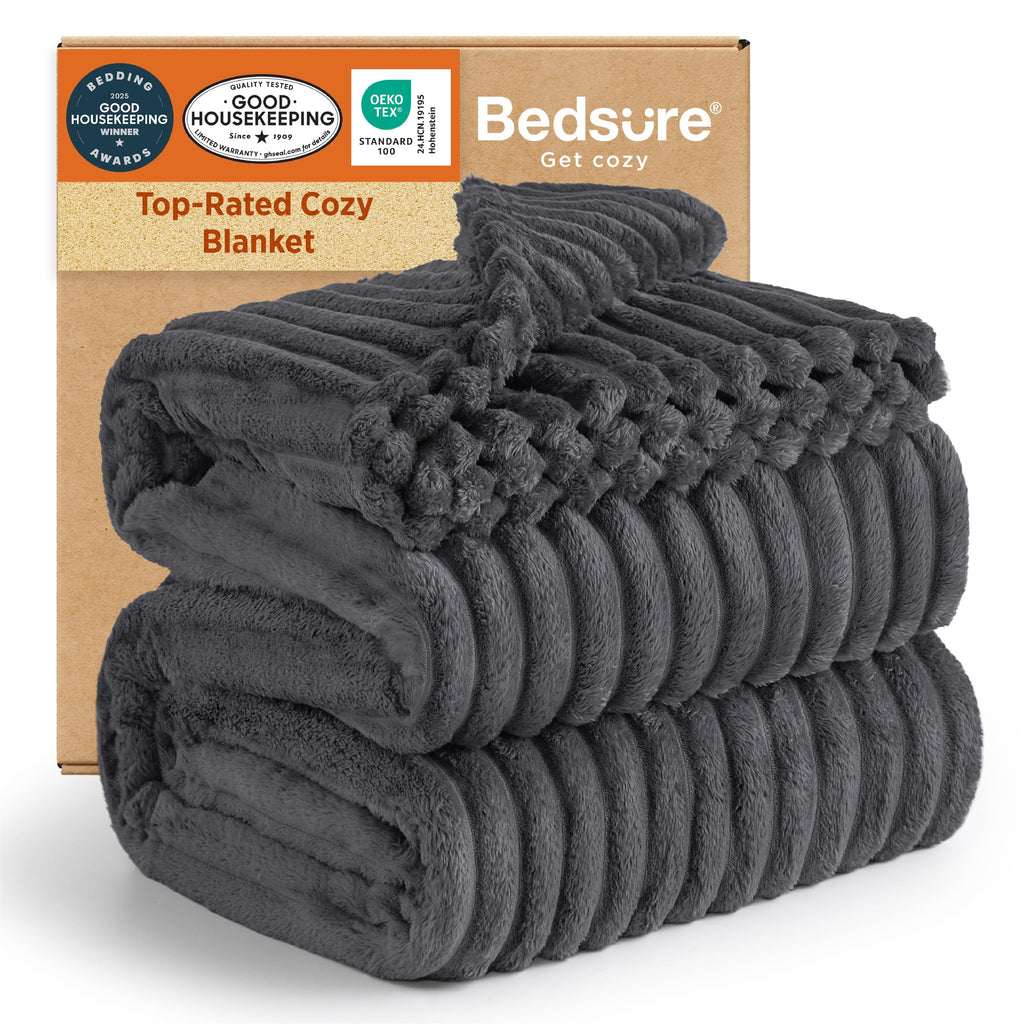 Bedsure Throw Blanket Living Room Home Decor- Gift for Mom Women Men, Soft Fluffy Fleece Cozy Fuzzy Plush Warm White Couch Bed Winter Blanket, Bedroom Christmas Decor Gifts for Him Her, 50x60